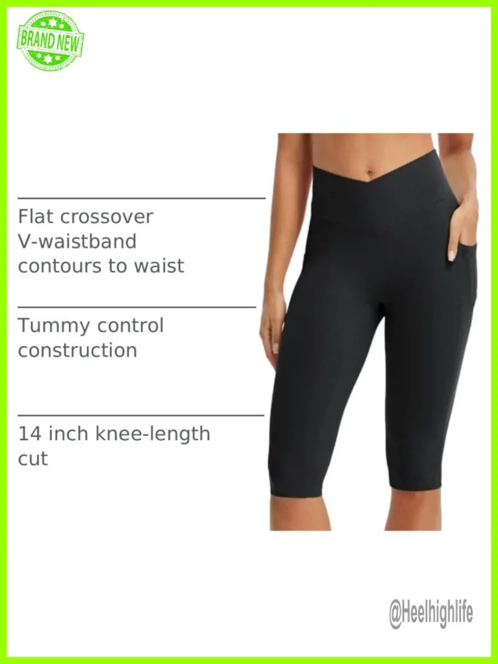 Women's High Waist Capri Leggings with Pockets V Waistband